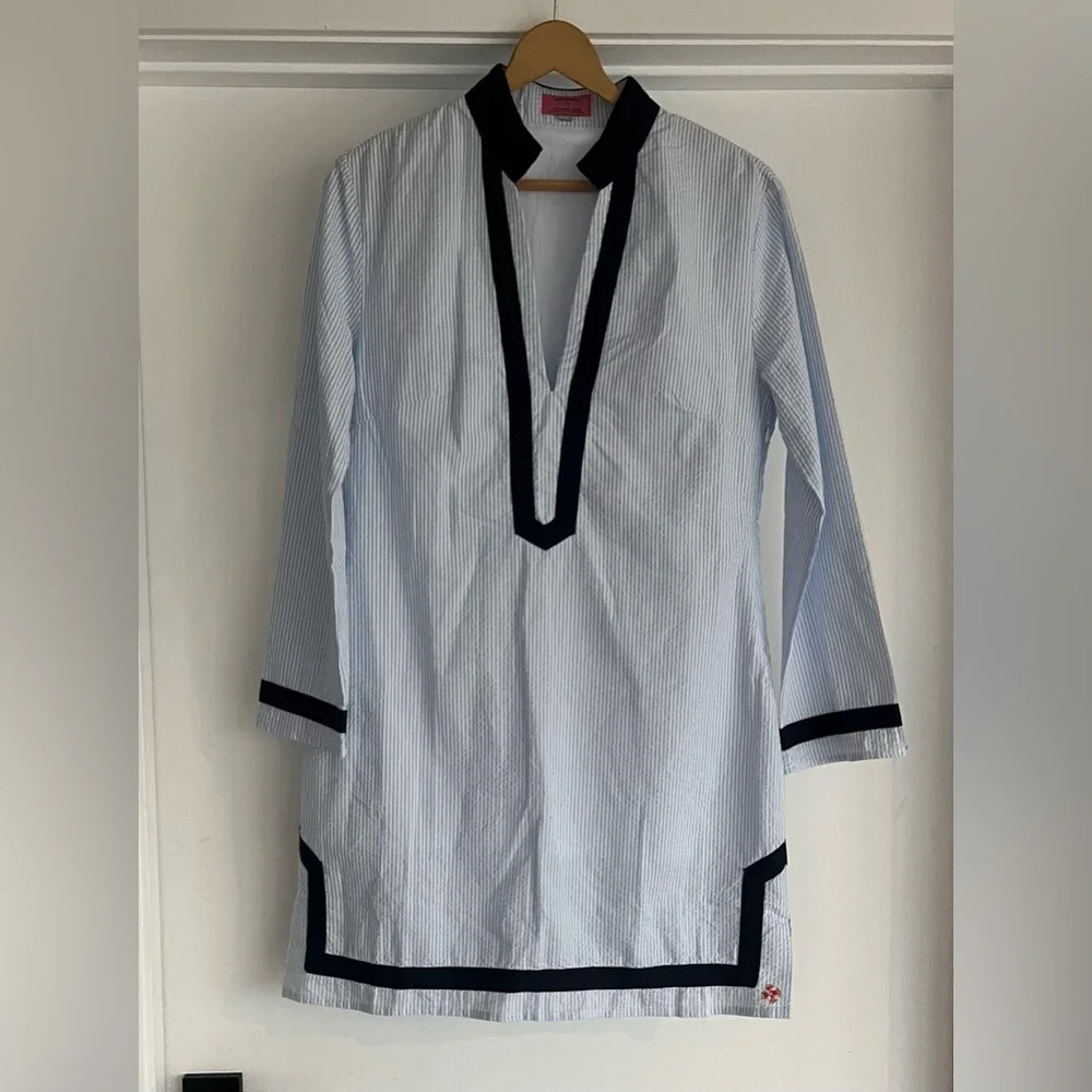 Castaway Light Blue and Navy Tunic Dress. Size Large - Picture 2 of 6